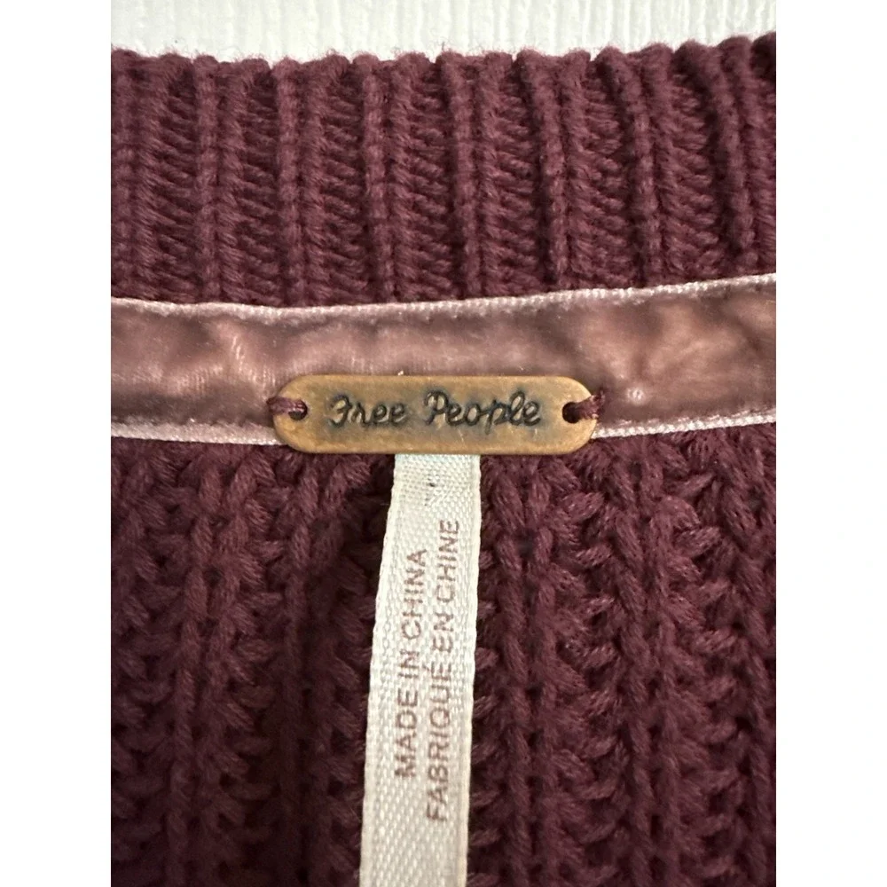 Free People Damsel V-Neck Sweater Bell Sleeve Maroon Knit Boho Hippie Women's L